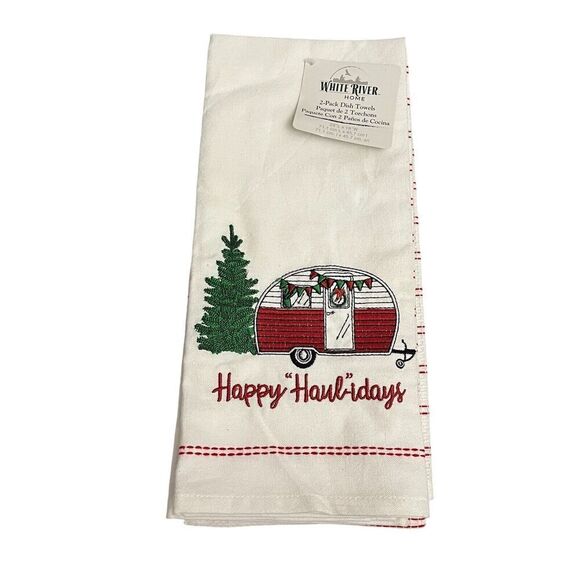 White River Home Happy Haulidays Camper Cotton Kitchen Towel Set X 2 - Picture 2 of 6
